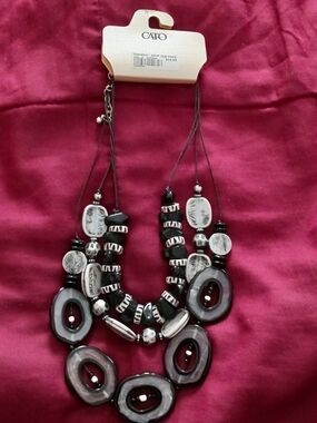 Cato Black and Silver Multi-Strand Beaded Statement Necklace